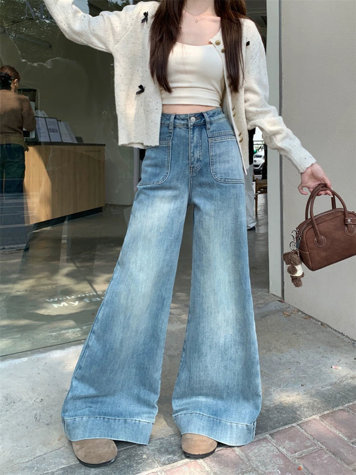 Wide-Leg High-Waist Denim Pants