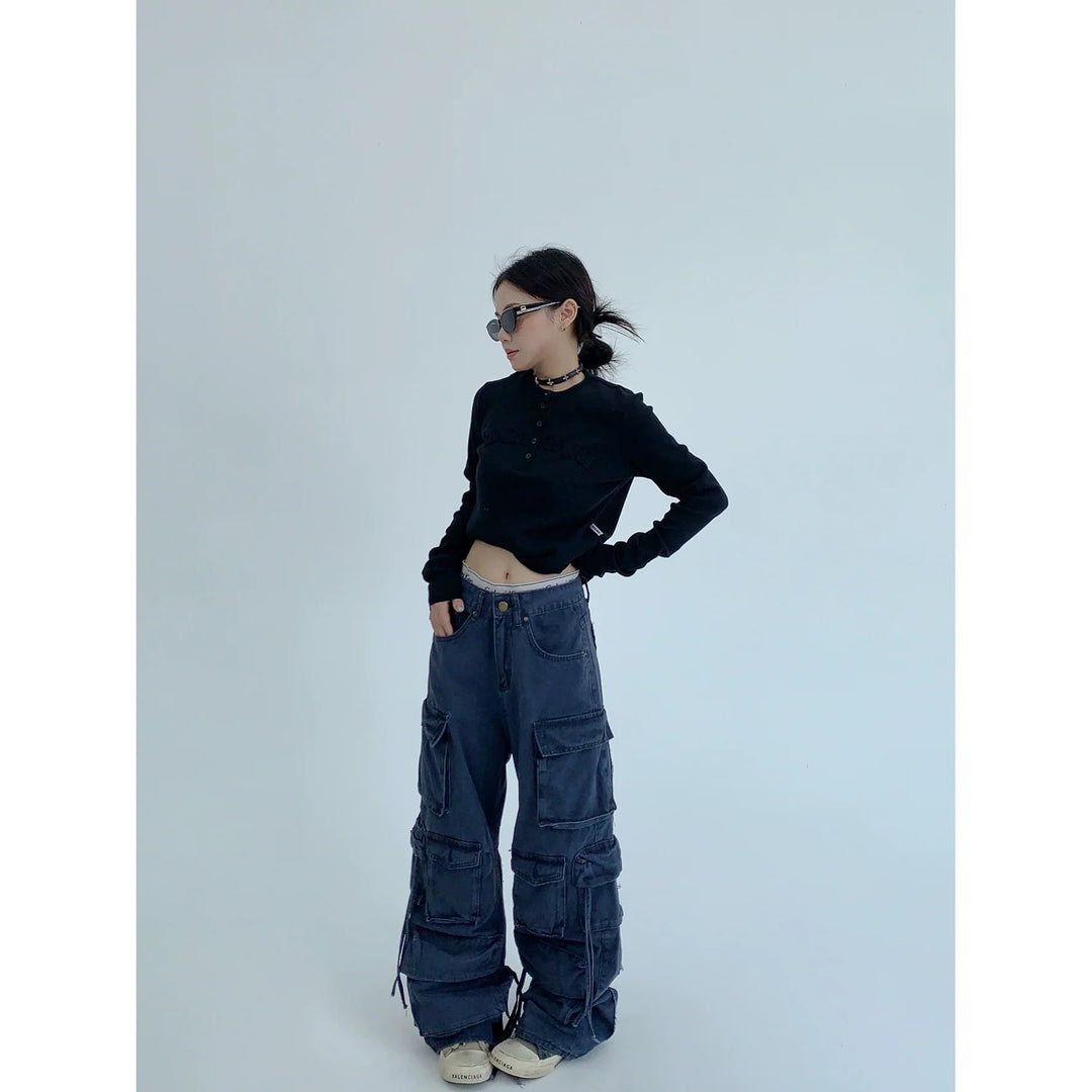Heavy-duty Distressed Multi-pocket Cargo Pants