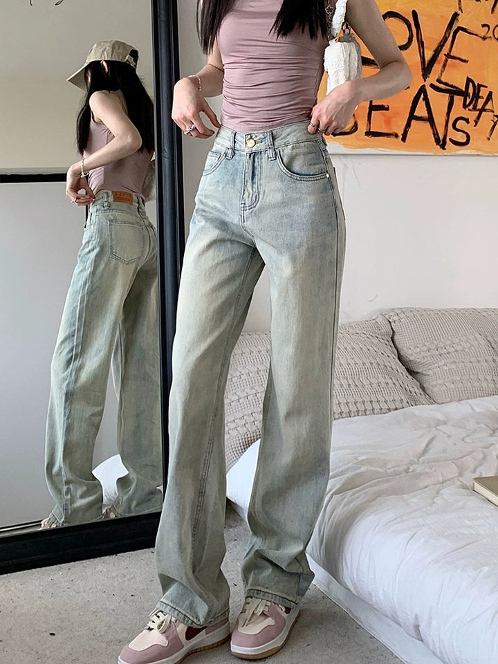 High Waist Straight-Leg Denim Pants