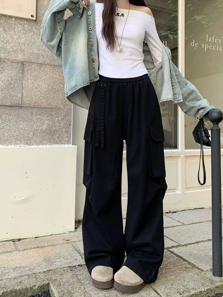 Elastic Waistband Baggy Cargo Pants