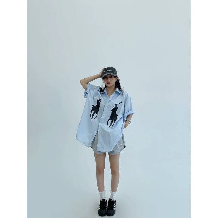 Loose Striped Short Sleeve Shirt