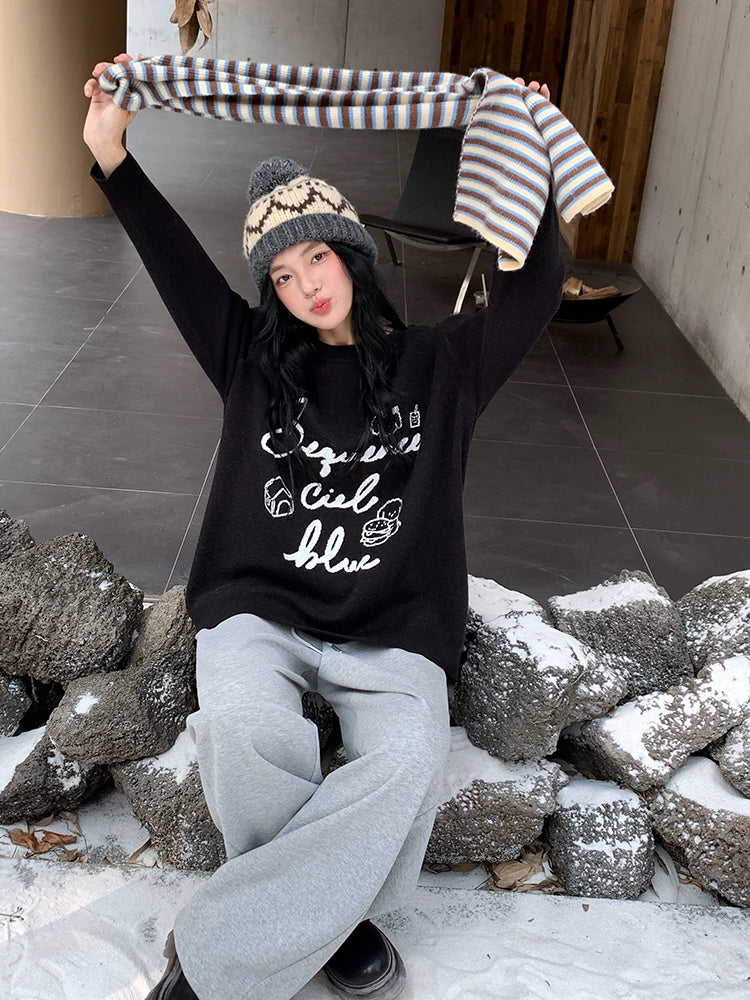 Letter Print Graphic Wool Sweater