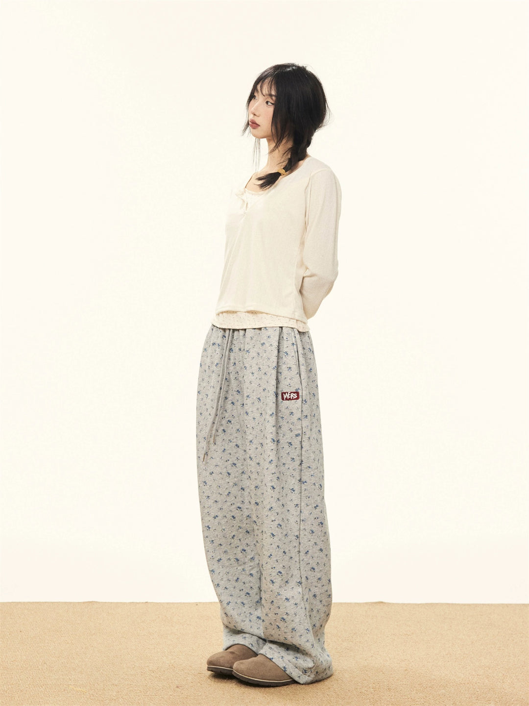Floral Pattern Loose Fit Casual Pants
