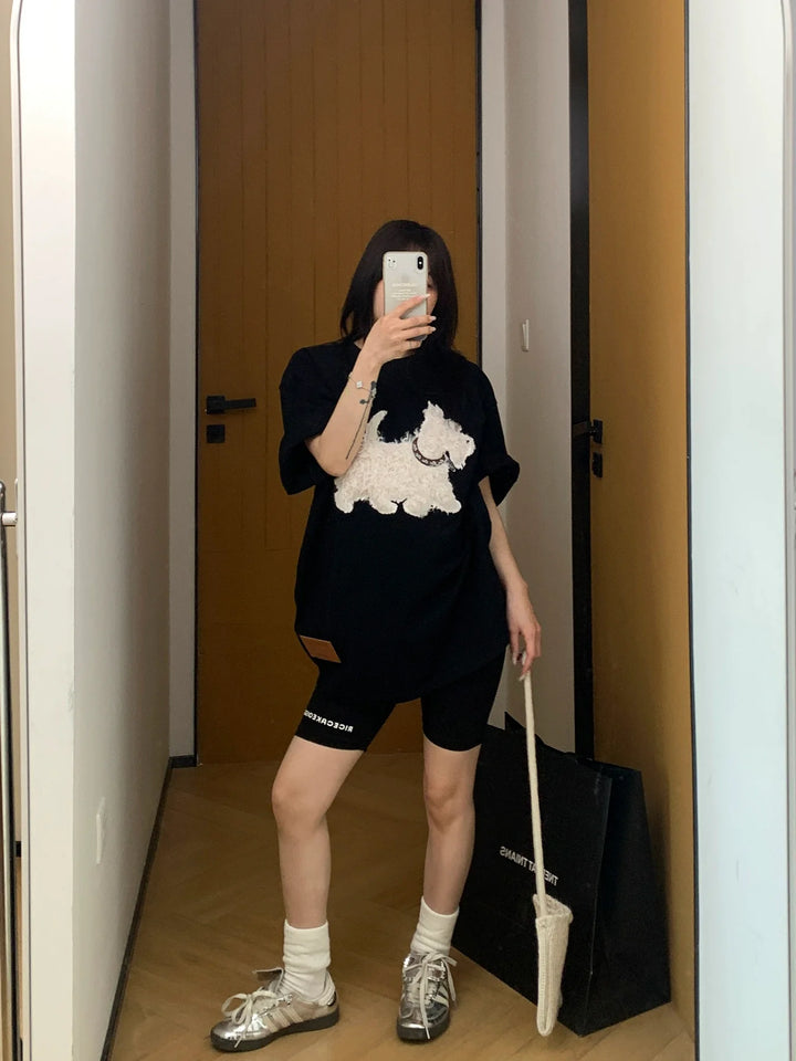 Cartoon Dog Embroidery T-shirt