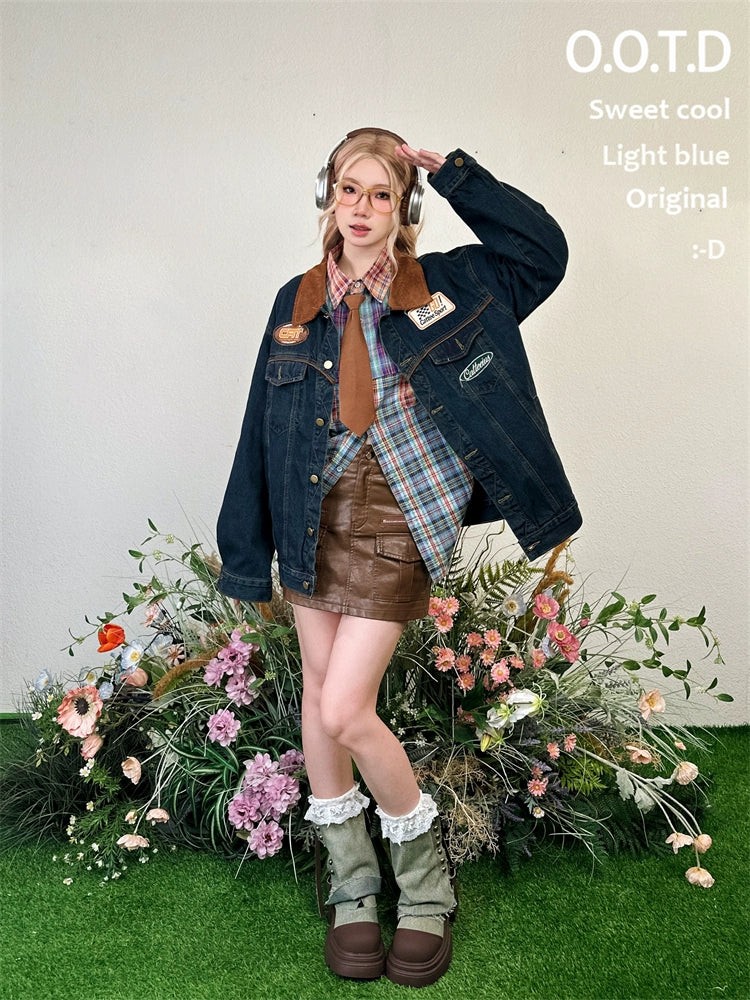 Patchwork Denim Short Coat