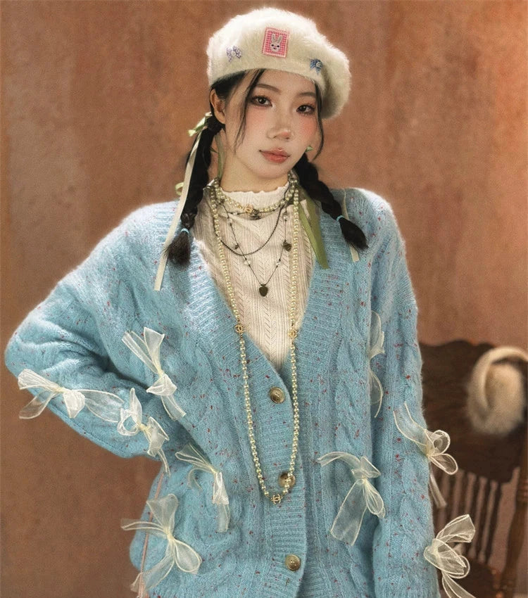 Ribbon Accents Elegant Wool Sweater