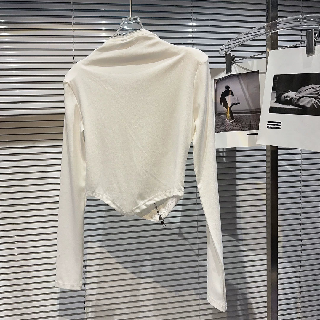 Asymmetrical Zipper Long Sleeve T-Shirt