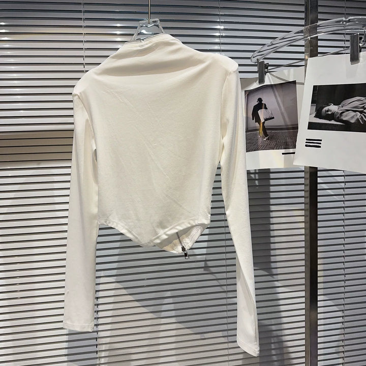 Asymmetrical Zipper Long Sleeve T-Shirt