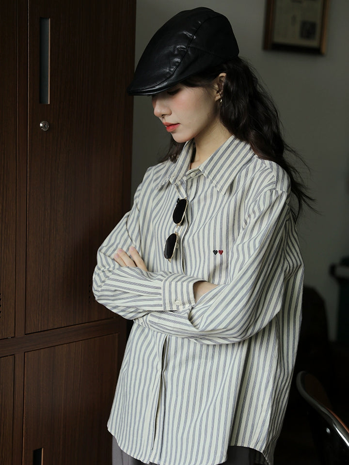 Stripe Pattern Button-Up Shirt