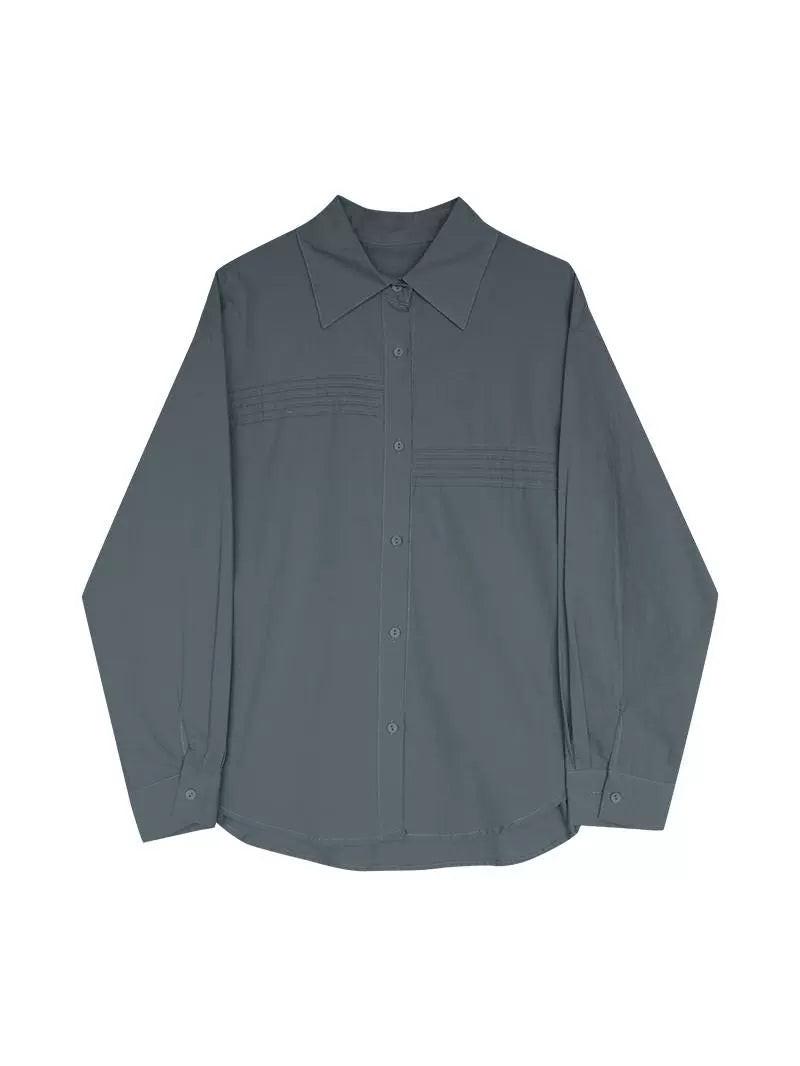 Relaxed Fit Pintuck Button-Up Shirt