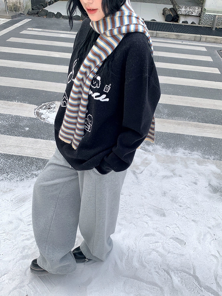 Letter Print Graphic Wool Sweater