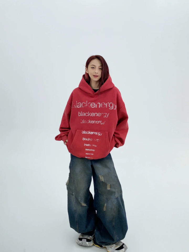 Print Loose Fit Hooded Sweatshirt