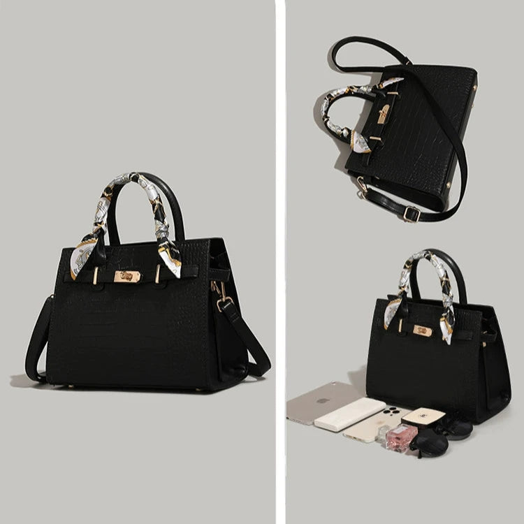 Leather Scarf Handle Tote Bag