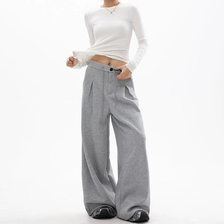 Wide-Leg Straight Pleated Pants