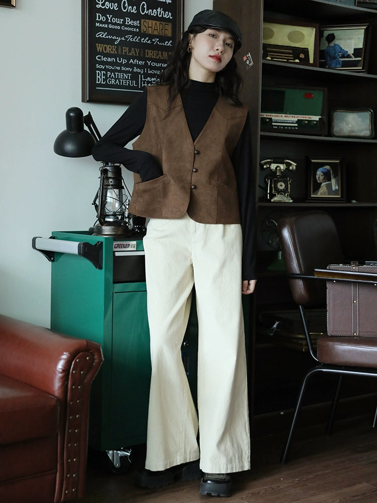 Suede Button-Up Pockets Vest