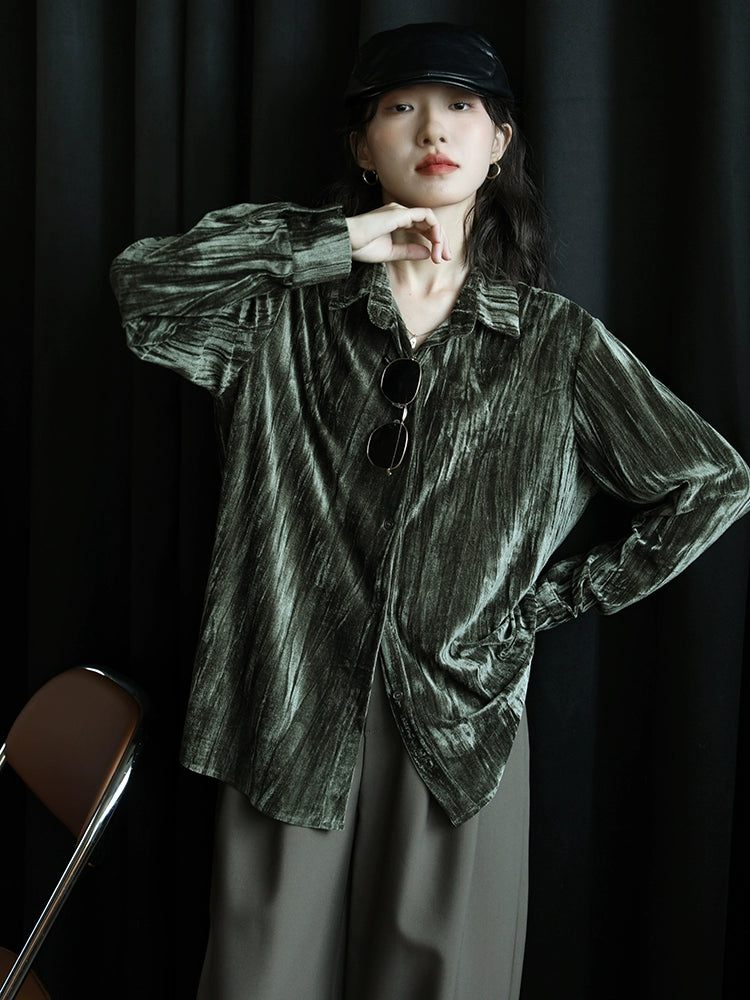 Velvet Button-Up Shirt