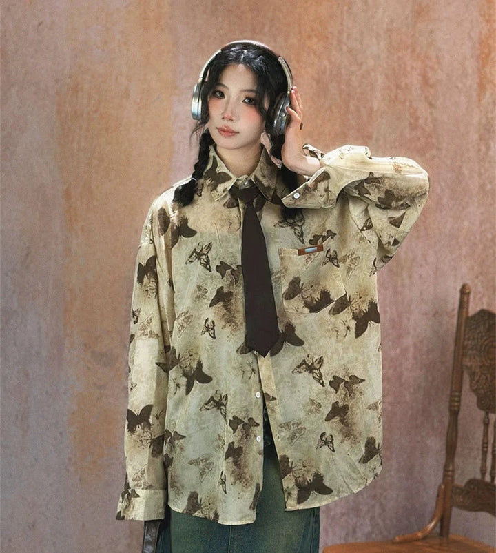 Butterfly Print Long Sleeve Shirt