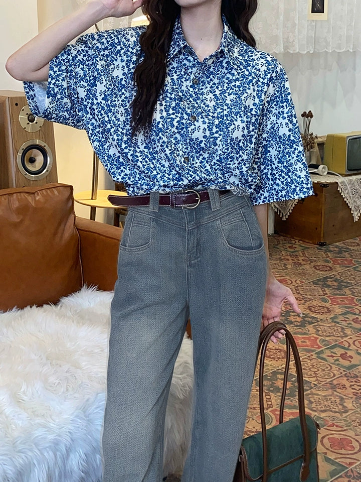 Wide-Leg Casual Denim Pants