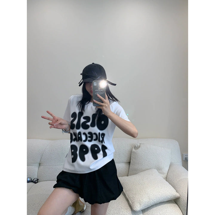 Casual Short Sleeve Letter Print Turtleneck