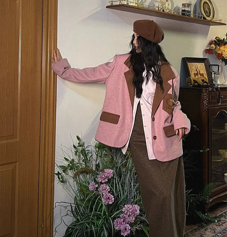 Retro Contrast Loose Suit Jacket