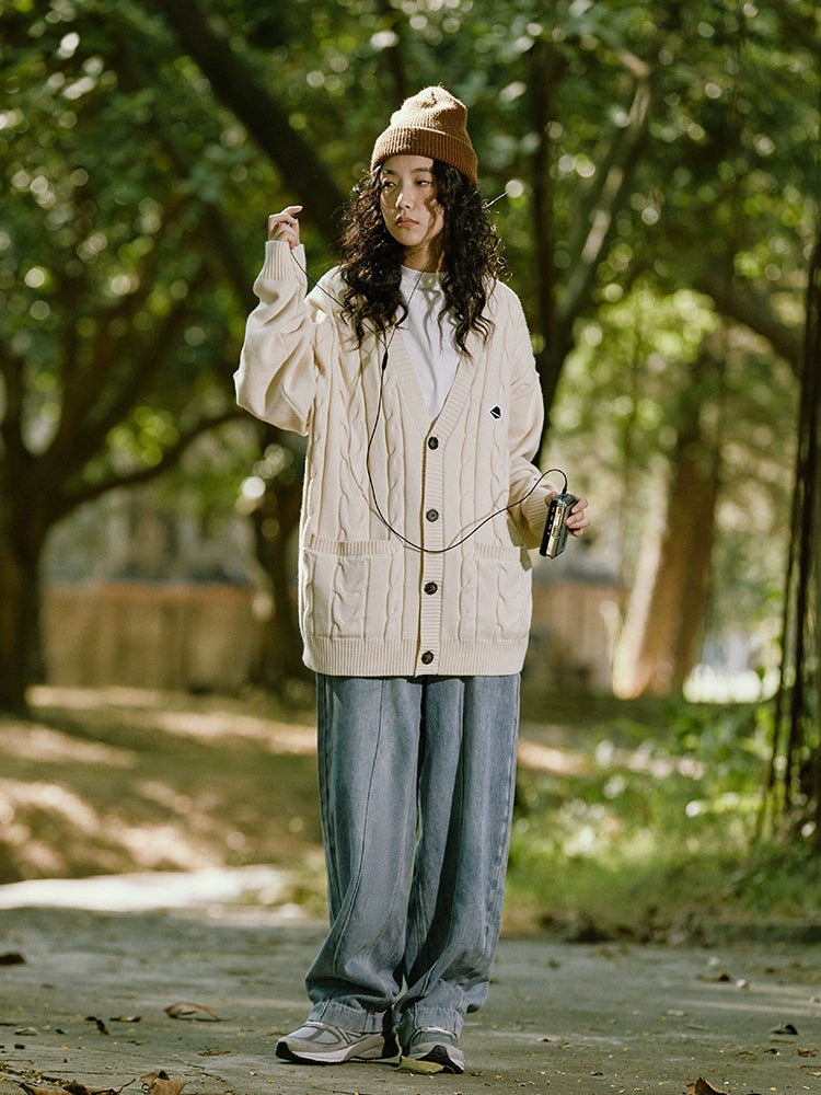 Cable Pockets Knit Cardigan Sweater