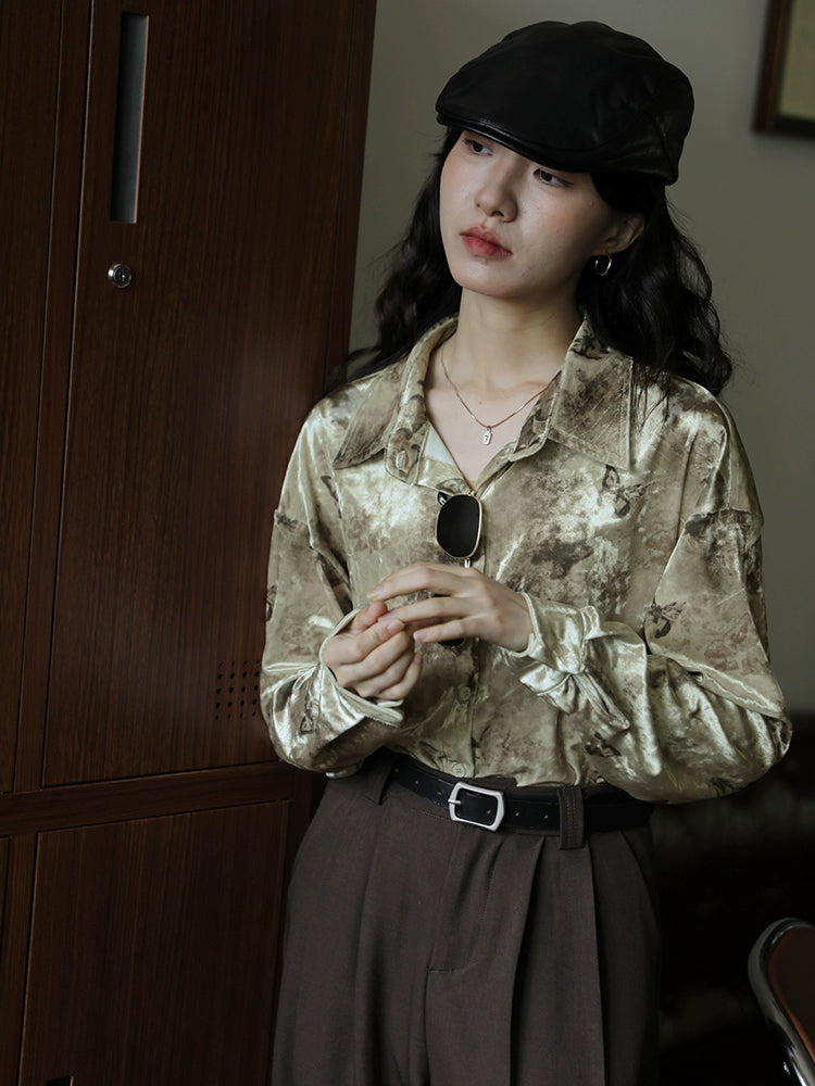 Butterfly Pattern Velvet Shirt