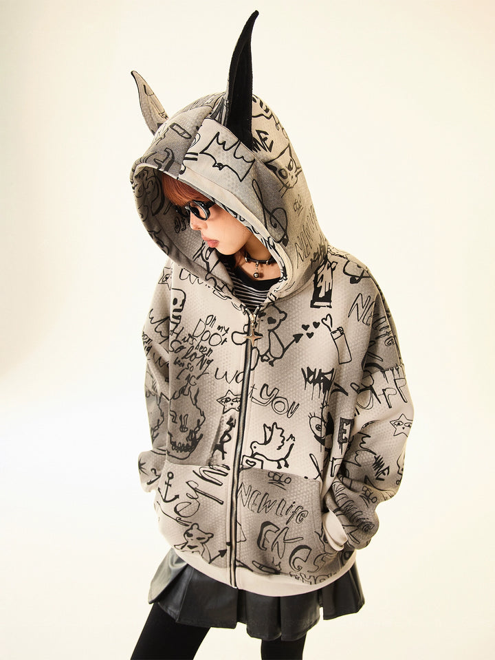 Graphic Ears Hooded Short Coat