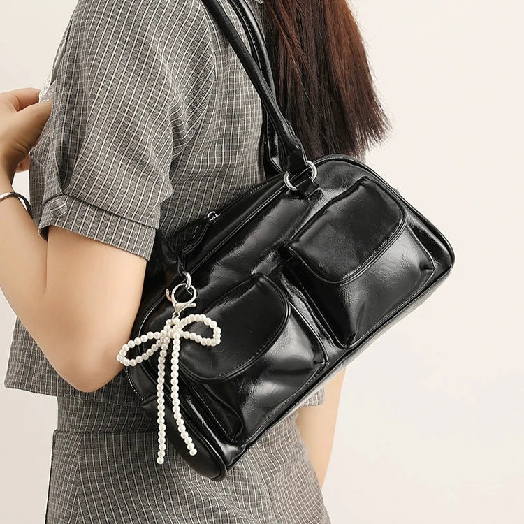 Pearl Accent Leather Handbag