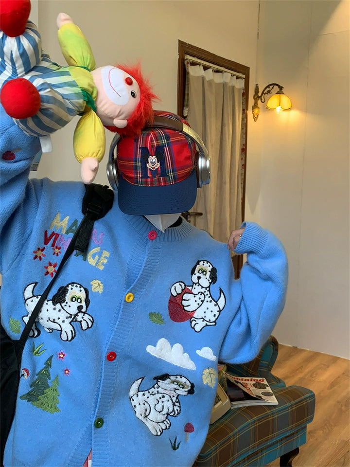 Playful Cartoon Patterns Knit Sweater