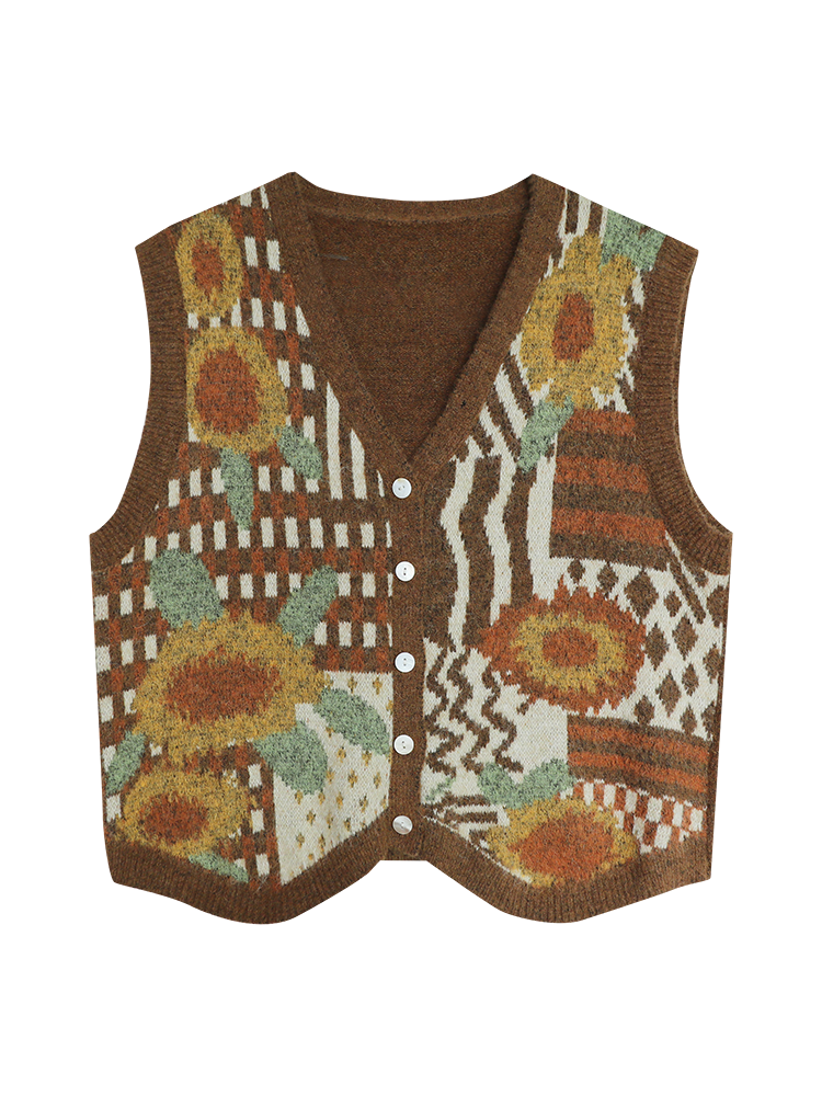 Button Closure Patterned Knit Vest