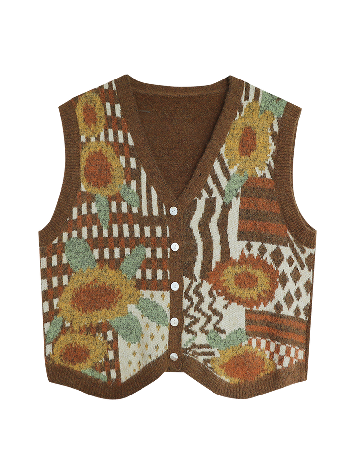 Button Closure Patterned Knit Vest