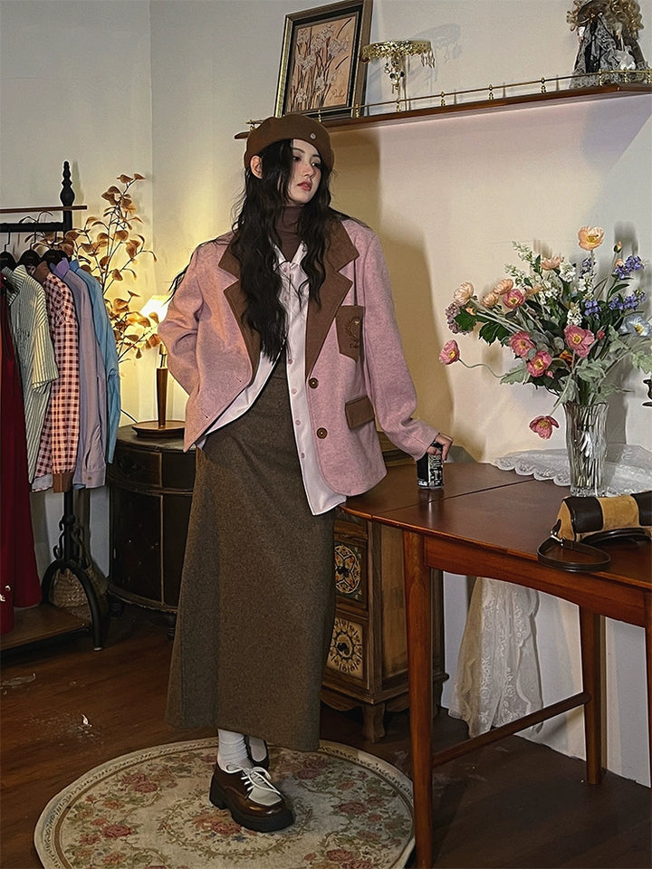 Retro Contrast Loose Suit Jacket