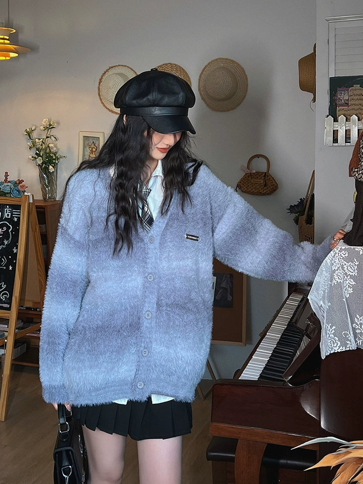 Button Closure Fuzzy Wool Sweater