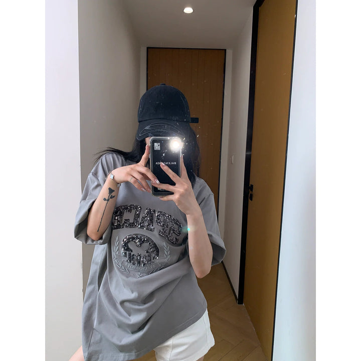 Embroidered Cotton Short Sleeve Turtleneck Shirt