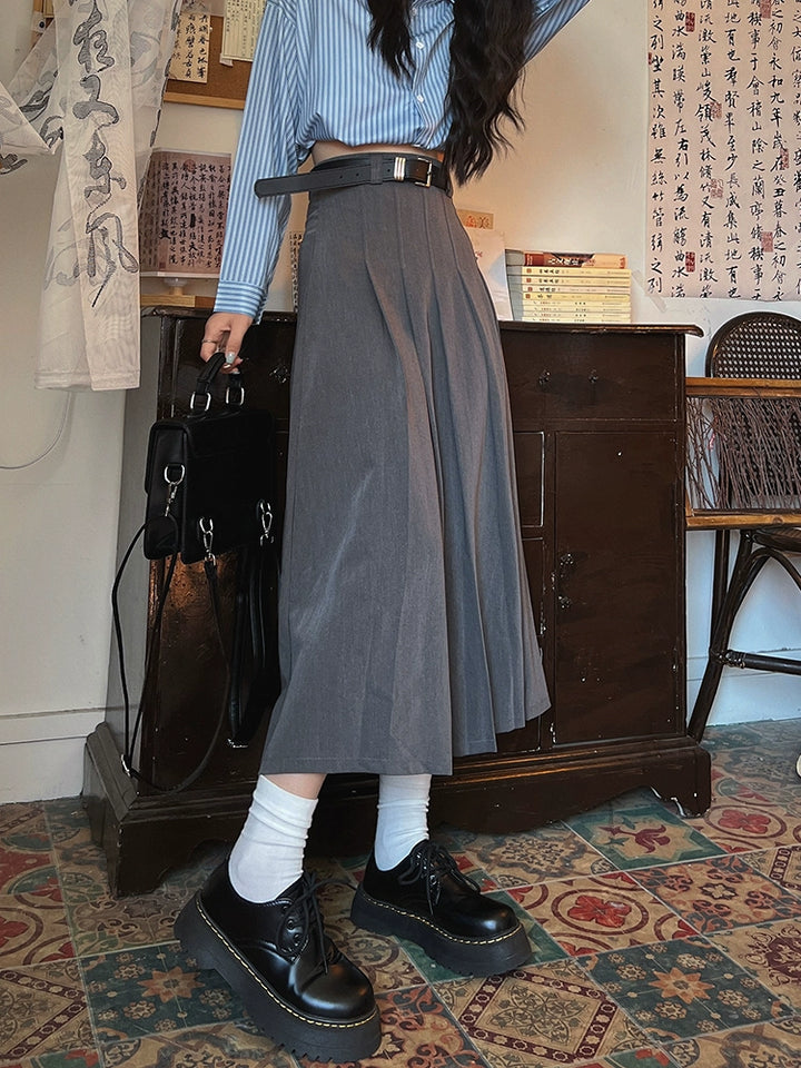 Long Pleated Midi Skirt