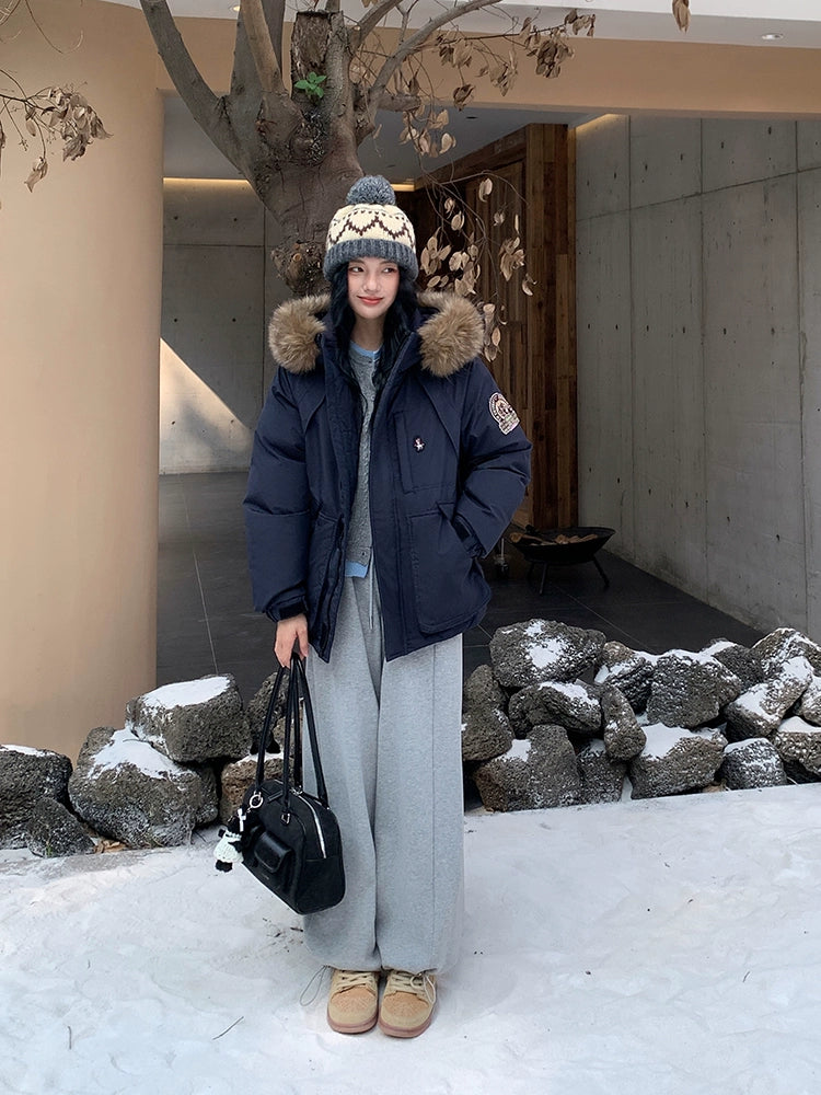 Faux Fur Hooded Cotton-Padded Jacket