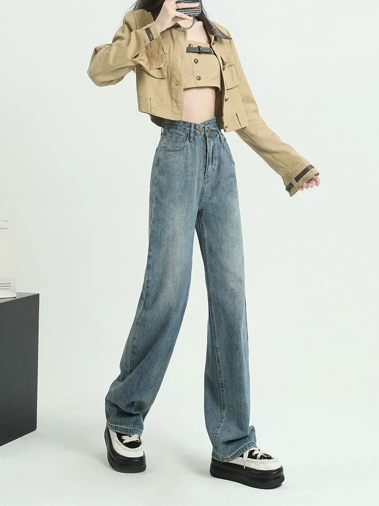 High-Waisted Relaxed Fit Denim Pants