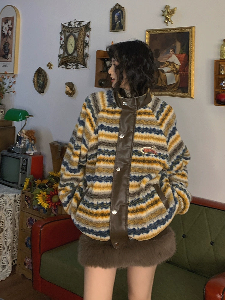 Retro Plaid Plus Velvet Thickened Jacket