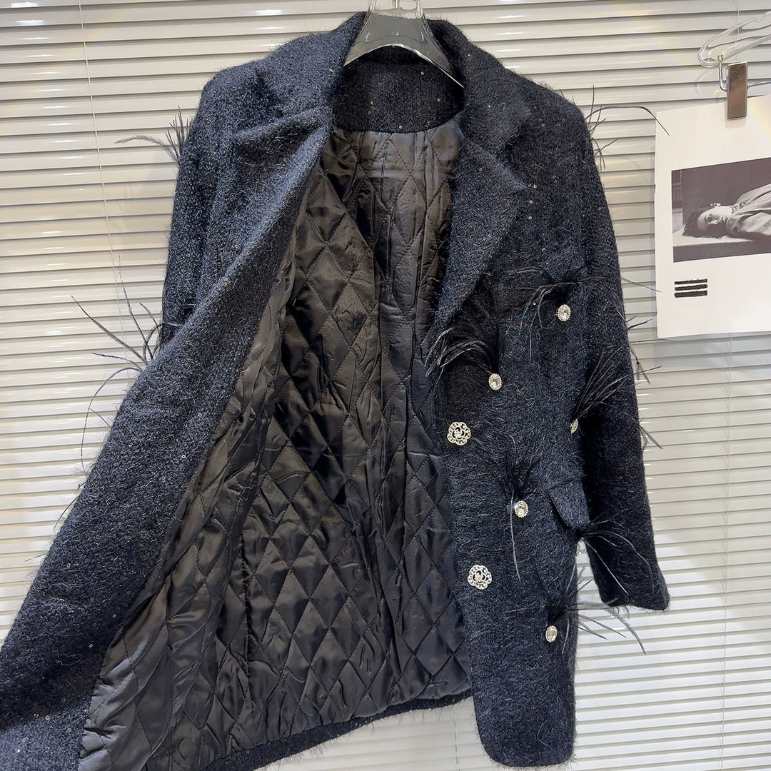 Feather-Accent Double-Breasted Suit