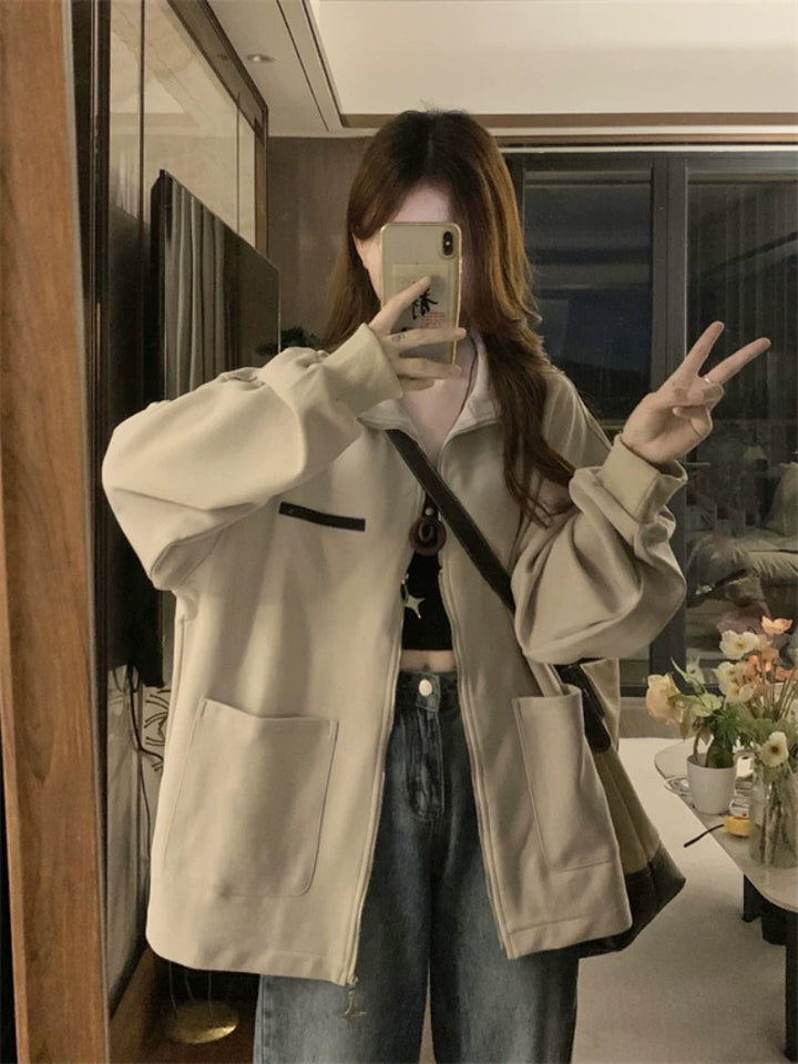 Casual Zip-Up Pockets Short Coat