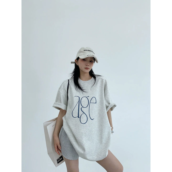 Loose Letter Print Short Sleeve Turtleneck