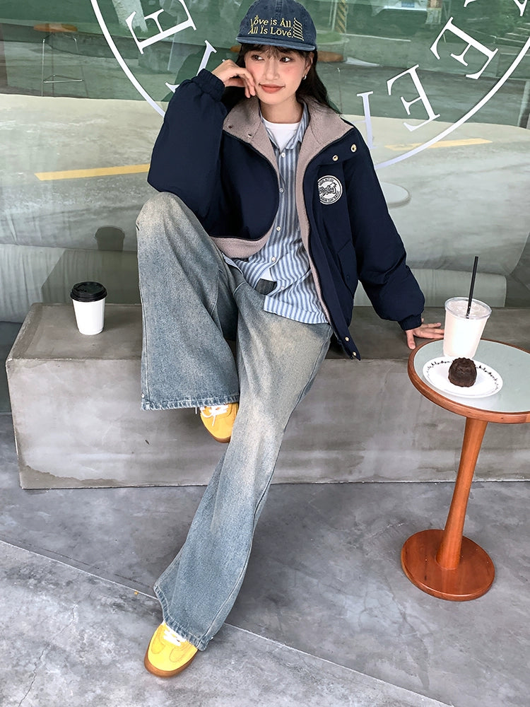 Logo Patch Shearling Lined Short Coat