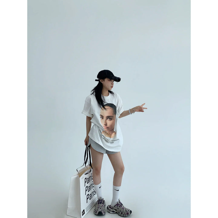 Loose Portrait Graphic Short Sleeve T-shirt