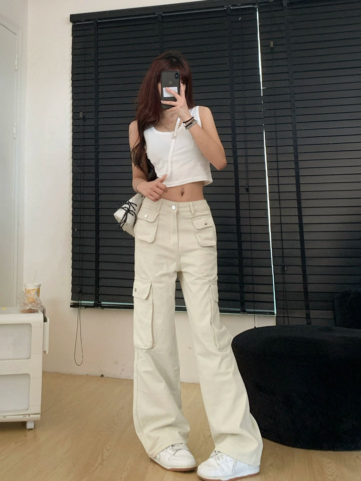 Wide-Leg Pockets Cargo Jeans