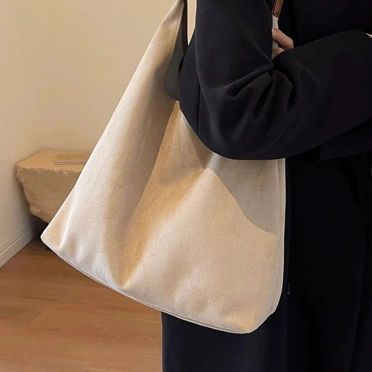 Leather Handle Suede Tote Bag