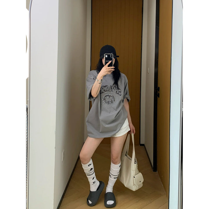 Embroidered Cotton Short Sleeve Turtleneck Shirt