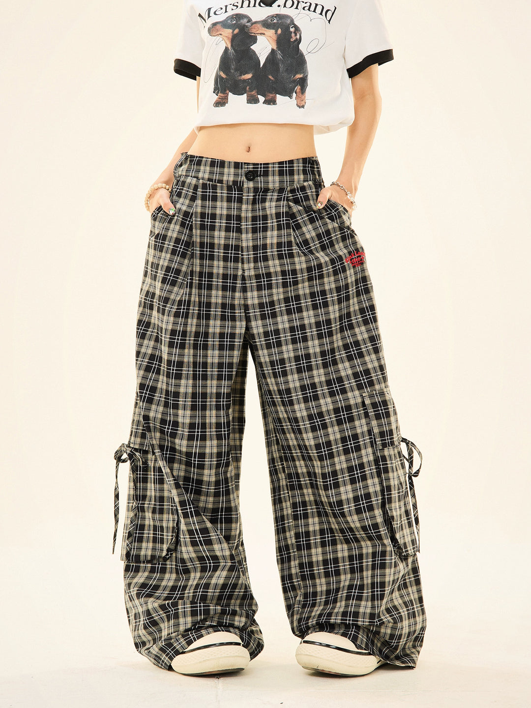 Plaid Wide-Leg Casual Pants