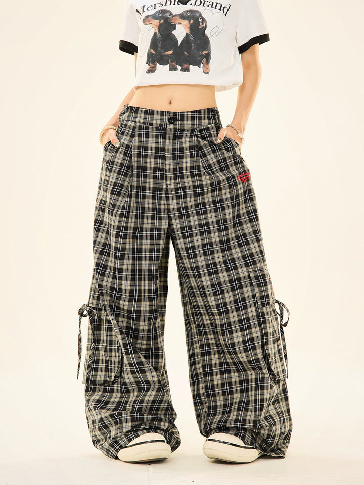 Plaid Wide-Leg Casual Pants