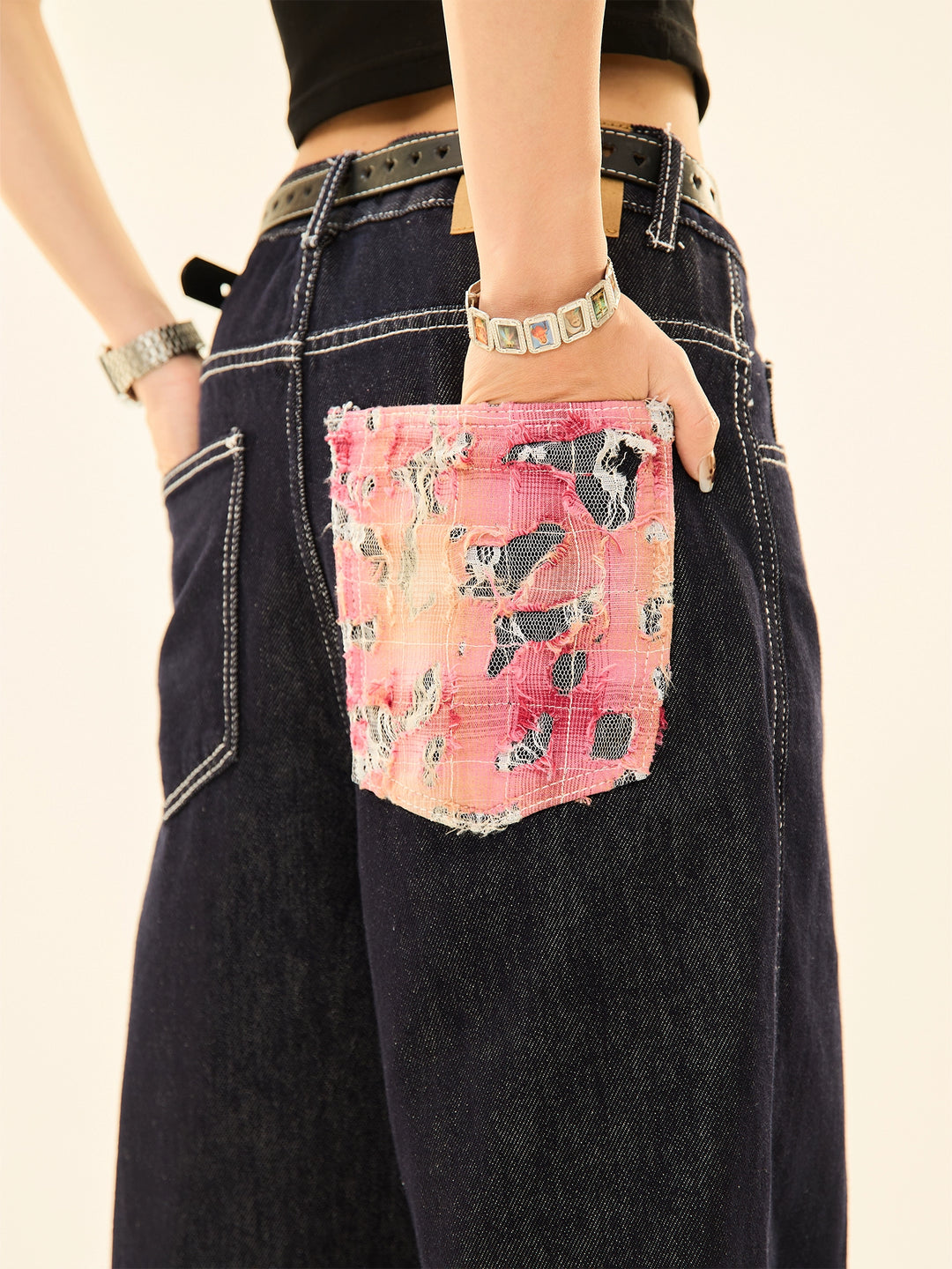 Embroidered Wide-Leg Denim Pants