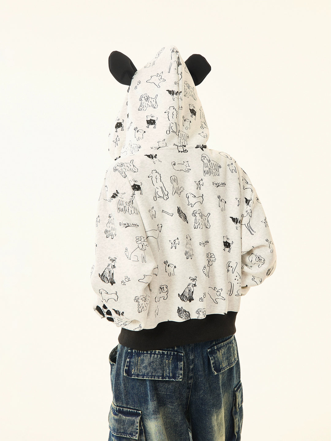 Graphic Print Ears Hooded Jacket
